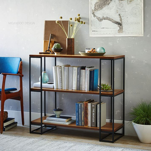 美式铁艺复古置物架北欧书架客厅办公室储物架实木收纳架搁板架子