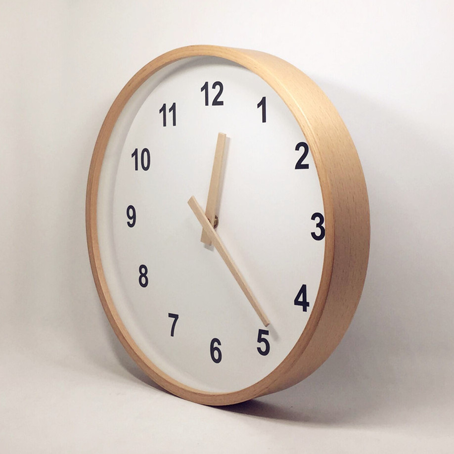 包邮榉木边框 北欧挂钟卧室客厅创意日式简约静音实木石英钟表