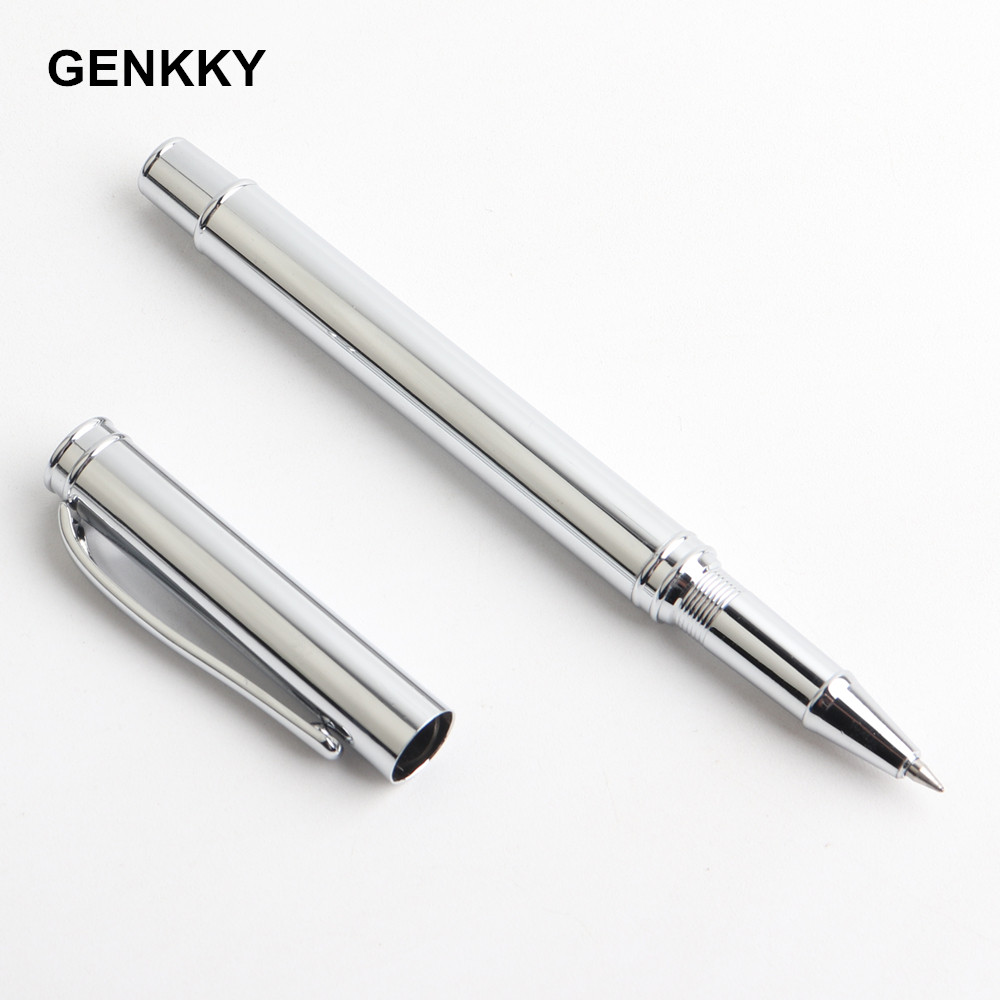 金属中性笔不锈钢材质签字笔盖帽款式商务笔黑色蓝色水笔文具用品