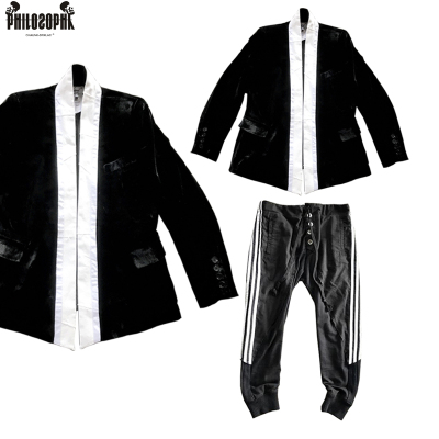 chaunk原创暗黑greglauren复古风格古真丝绒拼接古董道袍夹克