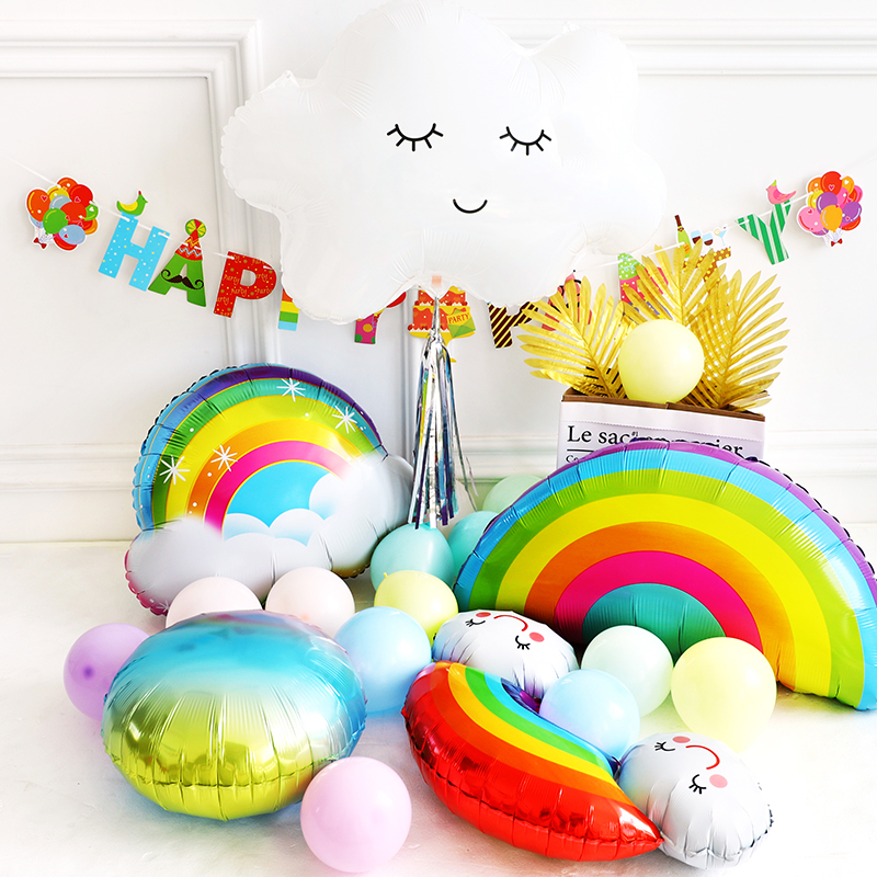 彩虹气球白云微笑太阳渐变云朵铝膜气球生日派对装饰布置卡通可爱