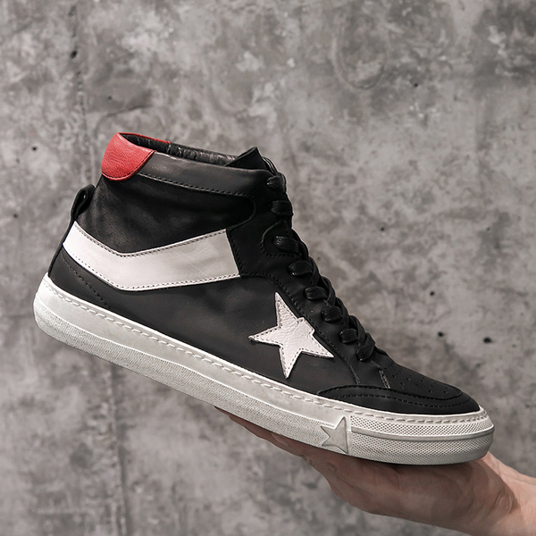 潮牌高帮鞋男士嘻哈鞋新款欧洲站真皮百搭高邦板鞋男 jy018-8