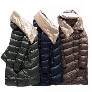 snowimage2019新高级亮面羽绒服女中长款300g白鸭绒加厚瘦气质款