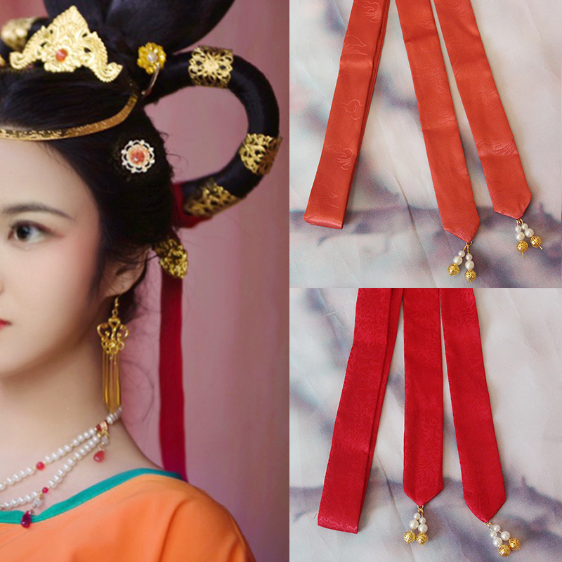 古风珍珠飘带发带宋制发饰汉服头饰明制坦领敦煌嫦娥飞天束发发绳