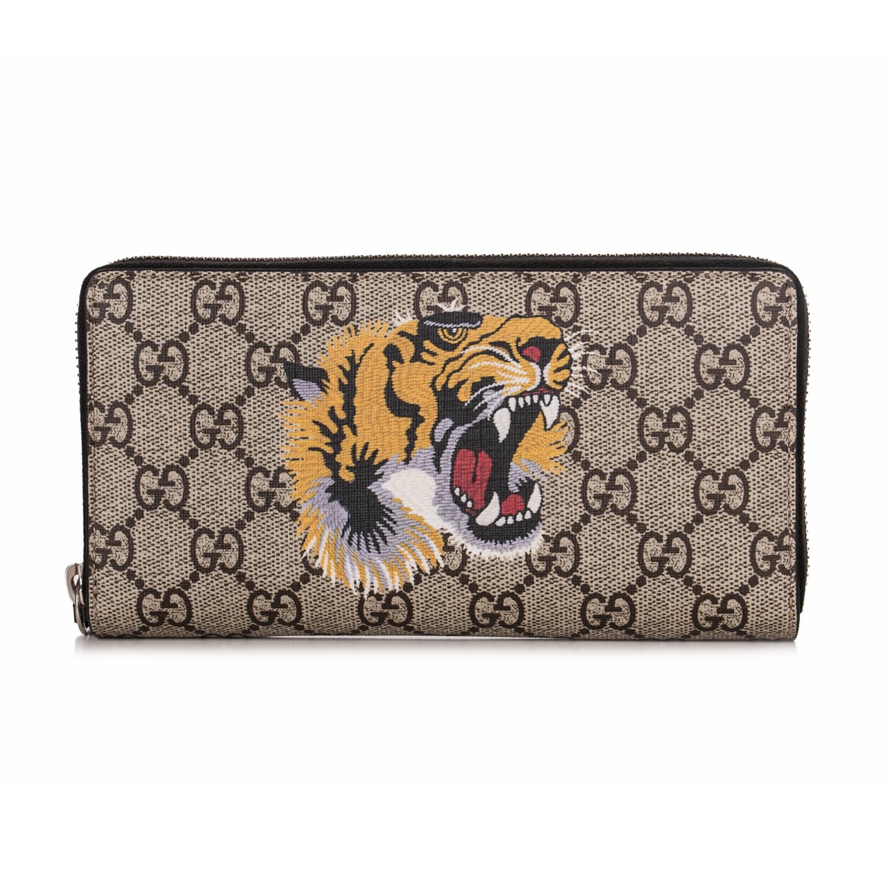 [9.9新]古奇gucci17款男士长款虎头印花钱包未使用*