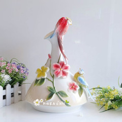 新款珐琅瓷 创意结婚礼品爱情鸟 陶瓷花瓶现代时尚家居摆设礼物