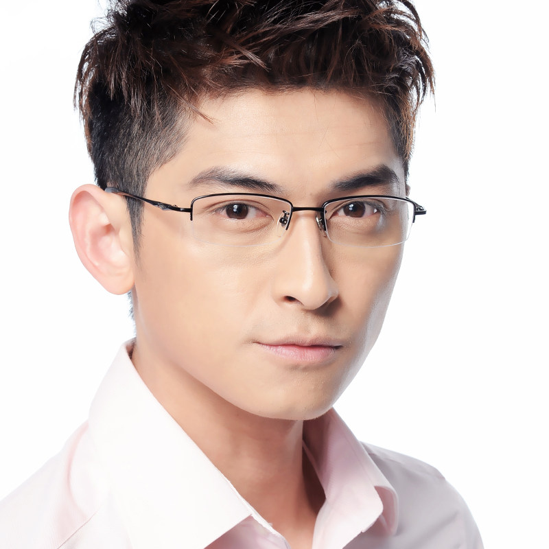 百微 纯钛眼镜框架 近视眼镜男款 半框眼镜框 配眼镜 大中小框 潮