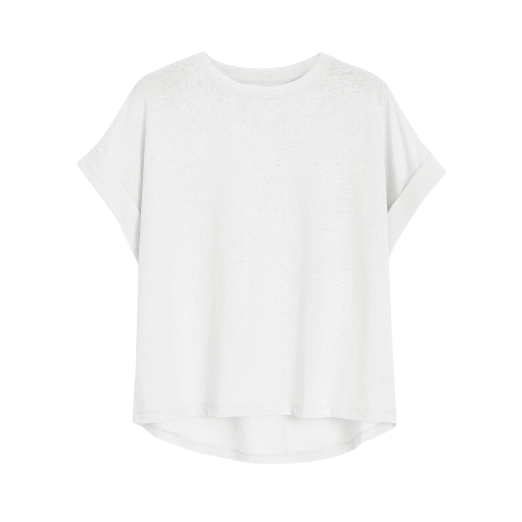 亚麻百搭夏季T恤挽袖设计修身纯色透气圆领薄款微透上衣女防晒