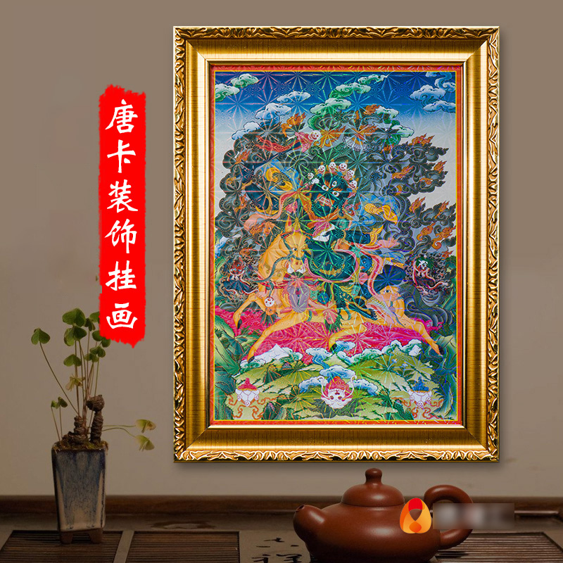 吉祥天母唐卡挂画家用客厅背景墙壁画新中式高清禅意唐卡装饰画