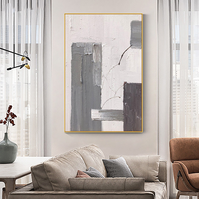 手绘油画立体抽象装饰画黑白灰玄关客厅餐厅背景墙现代挂画手工画