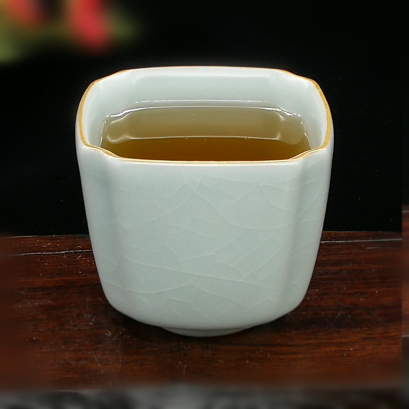 台湾丰子汝窑高四方杯家用手工汝窑品茗杯东道个人杯主人杯茶具
