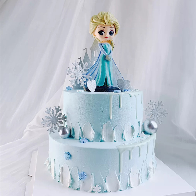 ins网红爱莎公主蓝色简约双层生日蛋糕创意北京定制同城配送包邮