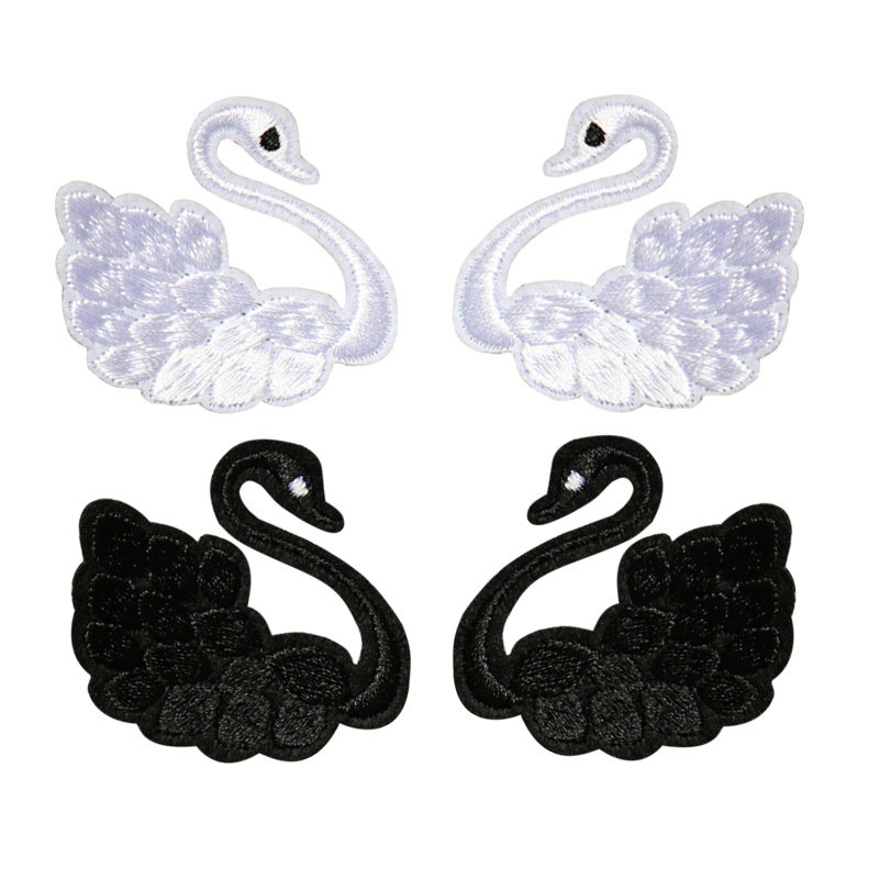 百搭黑白纯色天鹅刺绣布贴衣服装饰配件时尚贴布补丁贴手工diy贴