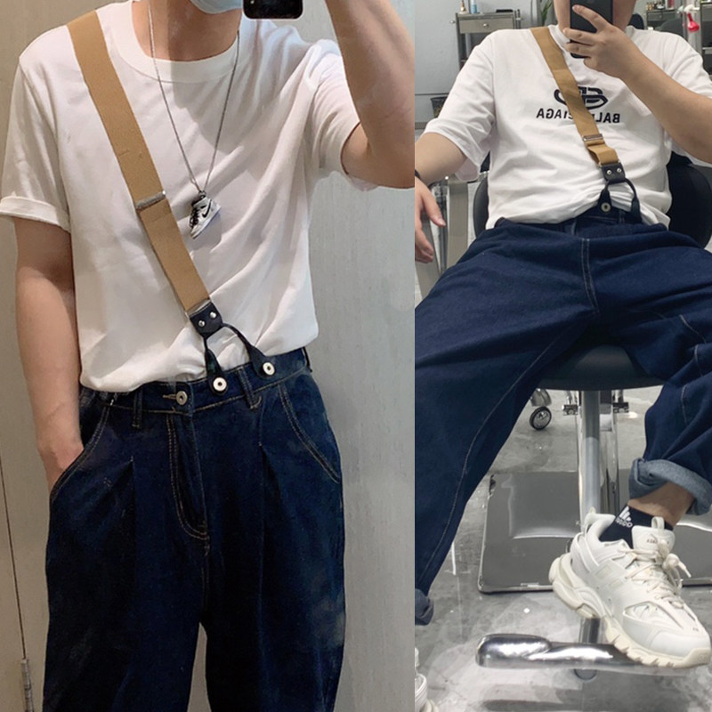 2020新潮装男士背带时尚百搭个性裤子吊带纽扣可拆卸牛仔裤带肩带