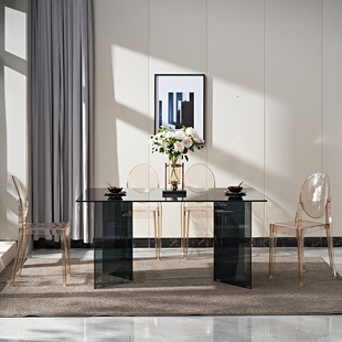 北欧钢化玻璃饭桌吃饭桌子椅子餐桌家用小户型商用现代简约长方形