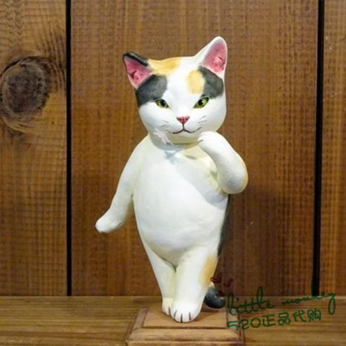 日本代购 花猫 漂亮花花 站姿 匠人手工 治愈陶制特色摆件装饰