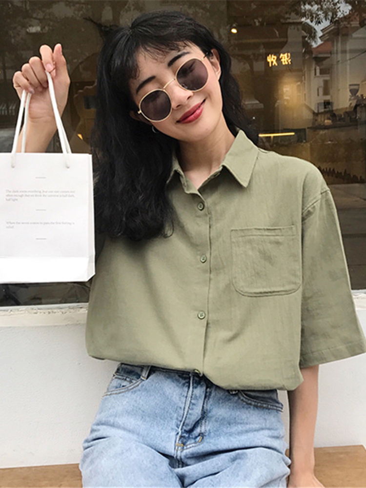 Korean Fan leisure time Easy Retro ins Cotton and hemp Short sleeved shirt summer polo Shirts, jackets, studentsin the Women's clothing/Boutique , Shirt category - from Buy2taobao.com to provide professional Taobao agent buy service