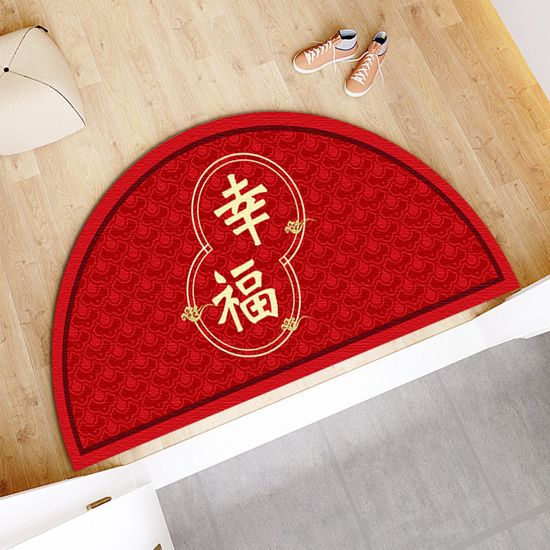 新中式入户门地垫半圆形家用门口脚垫喜庆红色门垫防滑耐脏地毯