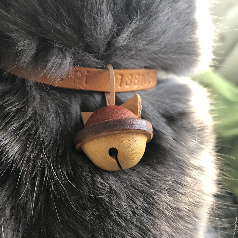 特价铃铛挂件 复古_真皮手工复古猫铃铛 猫项圈脖圈 可刻字也可当皮