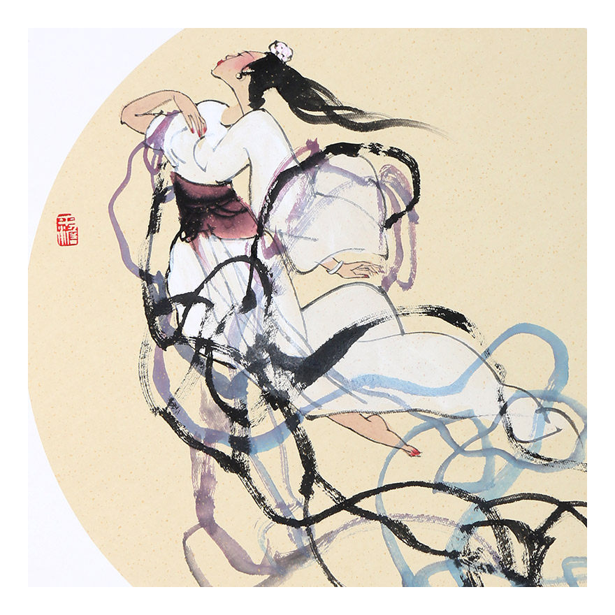 【直供周】丁翼之《嫦娥奔月》人物画名家