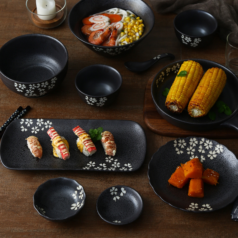 瓷心坊漫舞白色樱花日式陶瓷餐具套装家用碗盘子套碗盘碟组合碗碟
