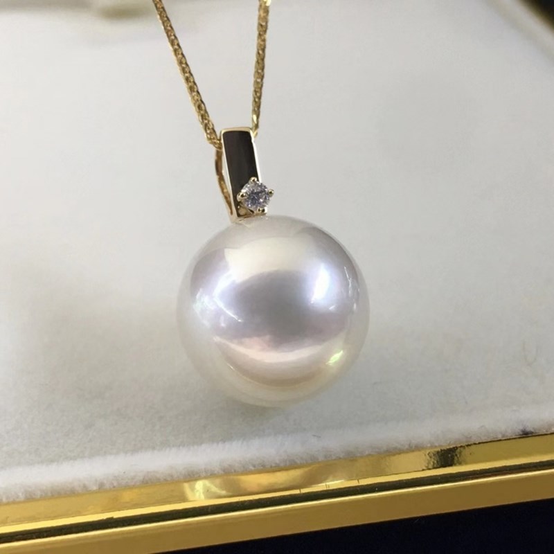南洋澳白珍珠吊坠18k黄金钻石天然