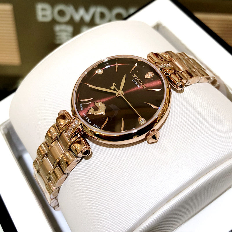 淘宝￥1580券后价￥986正品bowdor/宝舵手表女士18k金钻石石英女表
