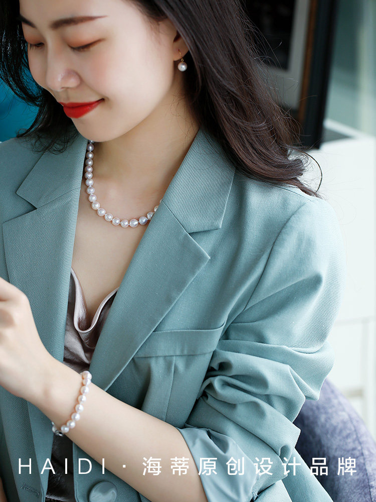 海蒂珠宝 像akoya一样亮的淡水珍珠项链手链耳环套装 送妈妈礼物