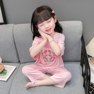 女童睡衣夏季纯棉薄款中国风儿童家居服套装莫代尔宝宝小女孩婴儿