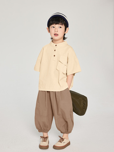 酷崽童装男童短袖衬衫儿童夏季韩版圆领衬衣中小童薄款半袖上衣潮