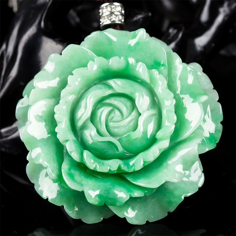 缅甸天然a货翡翠满绿牡丹花吊坠 57.79g