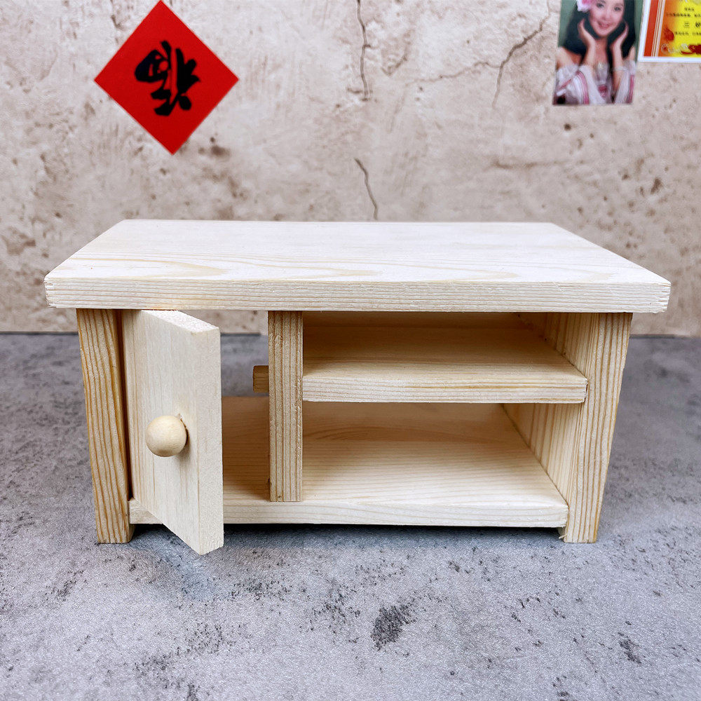 迷你厨房真煮全套微缩食玩过家家实木双格桌立柜操作台置物架家具