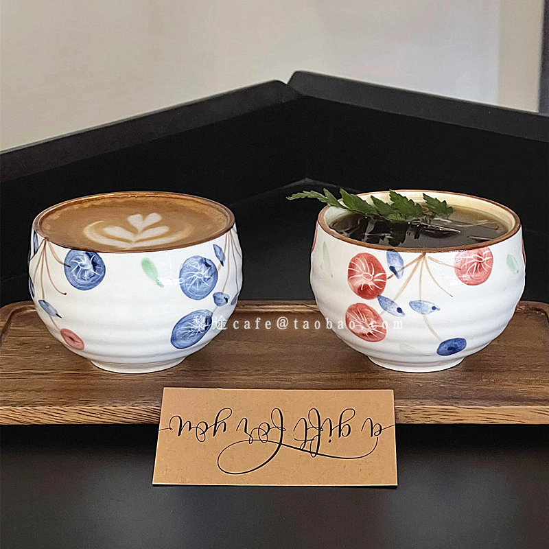 日式高颜值围炉煮茶陶瓷杯手工手绘圆