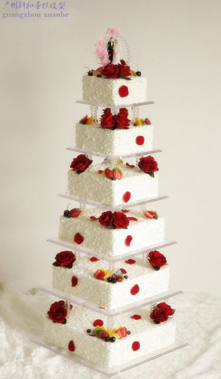 轩和蛋糕模型 多层婚庆蛋糕模型 六层玫瑰鲜花开业亚克力架子模型