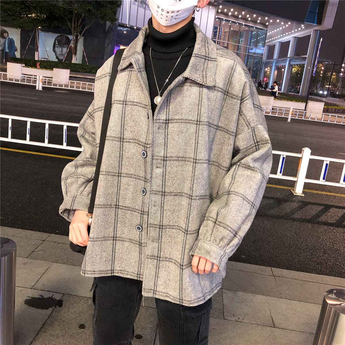 秋季複古呢子外套男韓版潮流毛呢格子大衣ins港風夾克原宿風上衣在類目 男裝, 風衣中 - 來自Buy2taobao.com提供專業的淘寶代購服務