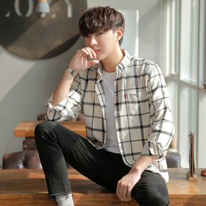 时尚经典格子衬衫男四季百搭长袖衬衣薄款外套 xz313b-1-h618-p38图片