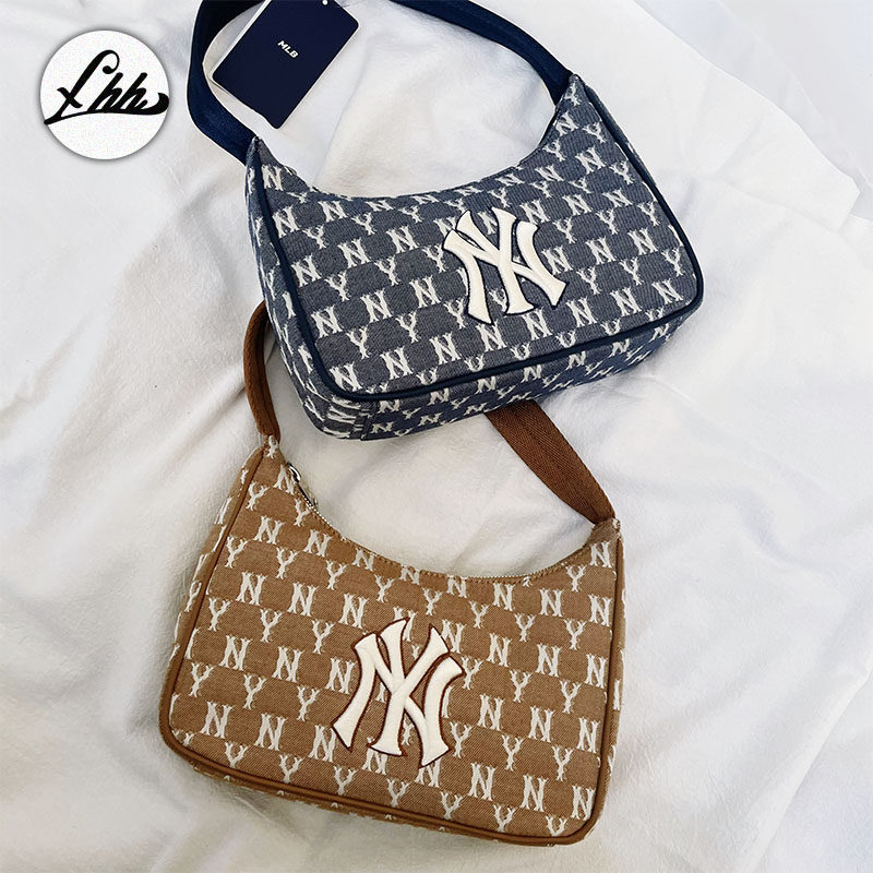 韩国mlb正品21春夏女子泫雅同款ny满标老花百搭腋下手拎单肩挎包
