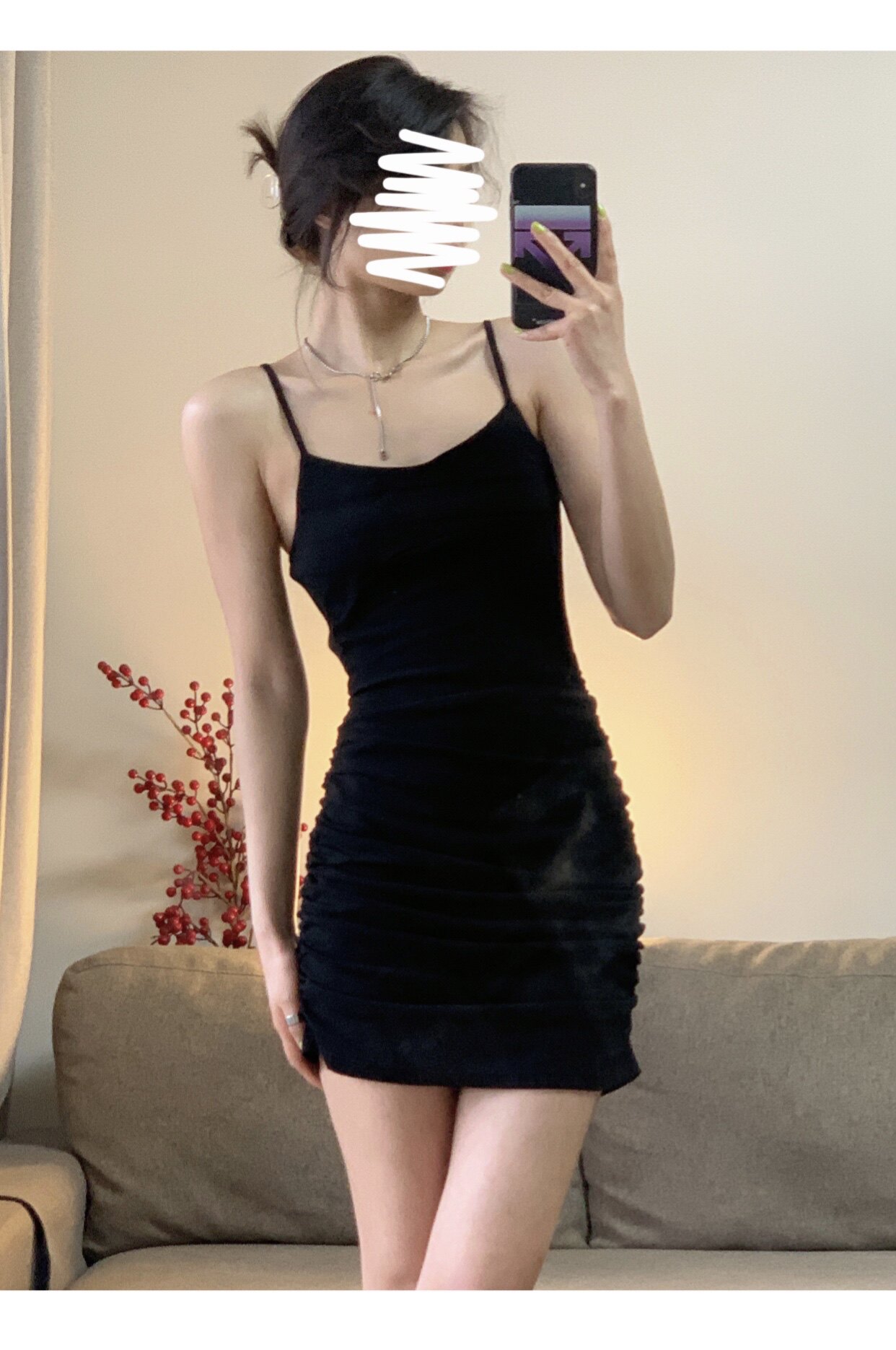 【赵阿姨】百搭显瘦基础款包臀裙褶皱抹胸黑色吊带裙