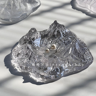 日式冰山玻璃烟灰缸ins风家用客厅办公室创意个性水晶雪山摆件