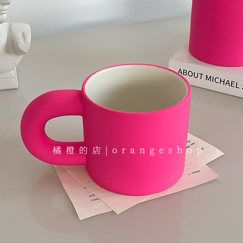 玫粉色陶瓷马克杯咖啡杯ins风可爱水杯高颜值杯子女生早餐杯家用