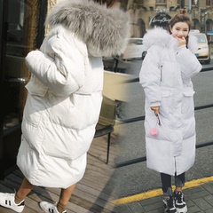 羽绒棉衣女韩国冬季新款女装中长款大毛领白色宽松加厚面包服潮