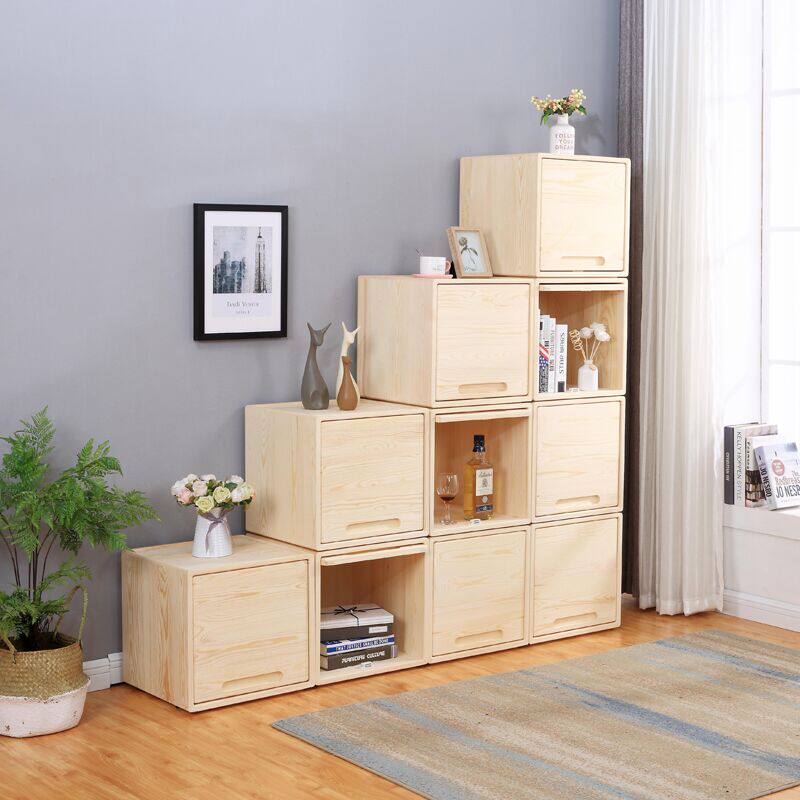 自由组合格子柜实木书柜玻璃木柜桌面收纳柜楼梯下储物柜落地北欧