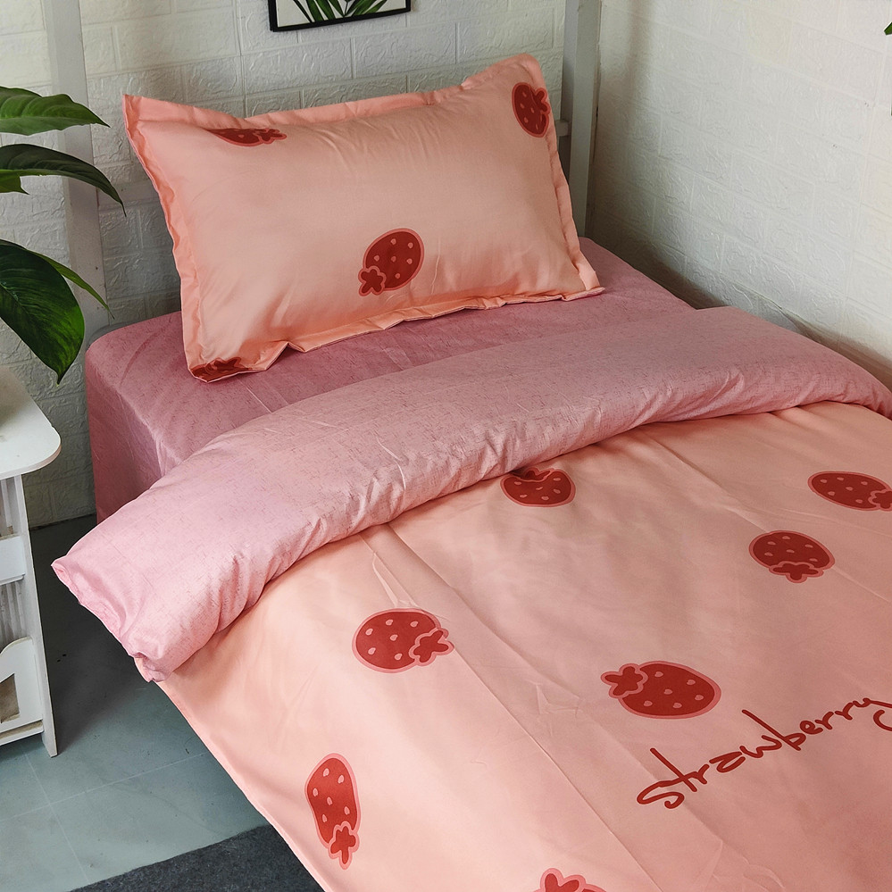 学生宿舍单人床单小清新草莓床上四件套上下铺被套三件套150x200