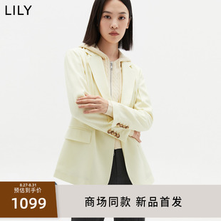 【专柜甄选】LILY2023秋新款女装凉爽醋酸双排扣修身休闲西装外套