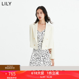 【商场同款】LILY2023秋新款女装品质羊毛纯色通勤干练短西装外套