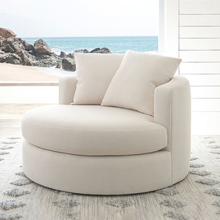 北欧轻奢布艺圆形可旋转单人沙发椅现代简约客厅小户型绒布休闲椅