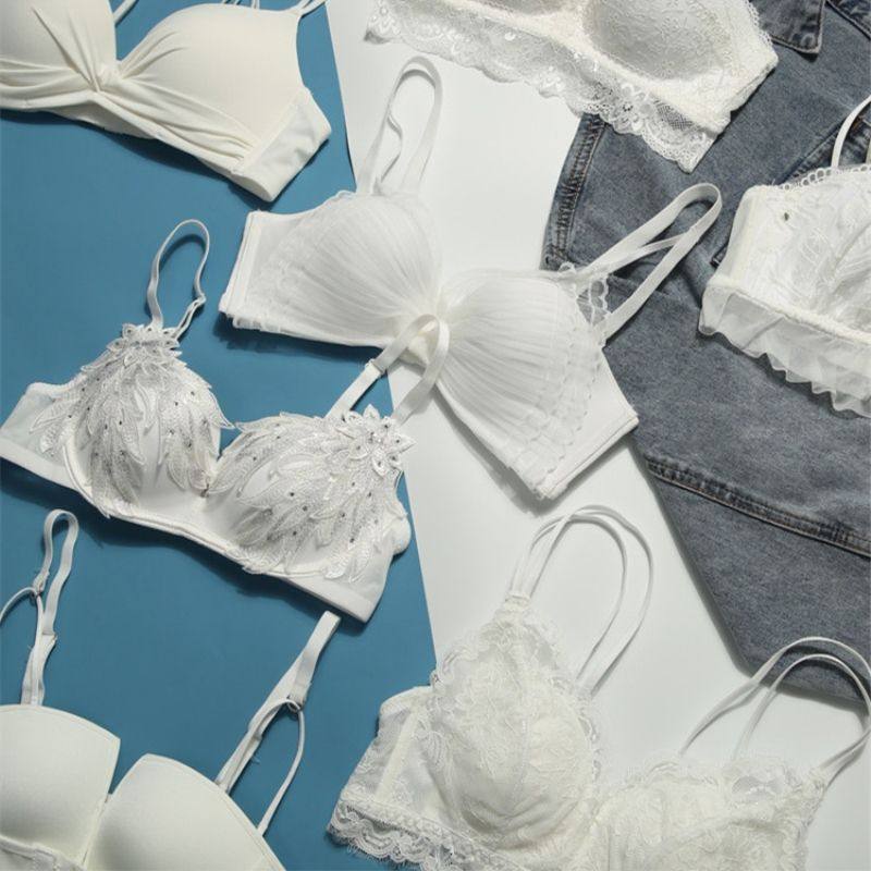 维多利亚白色内衣性感无钢圈聚拢小胸美背收副乳透气薄款文胸套装