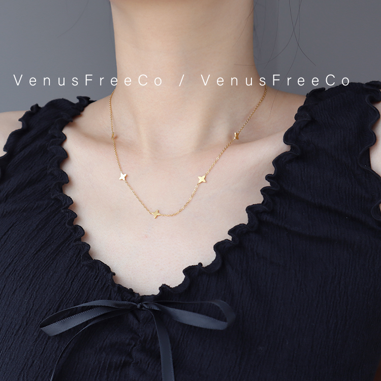 VenusFreeCo实物超闪!不褪色18k镀金闪星芒锁骨链项链裸链单叠戴