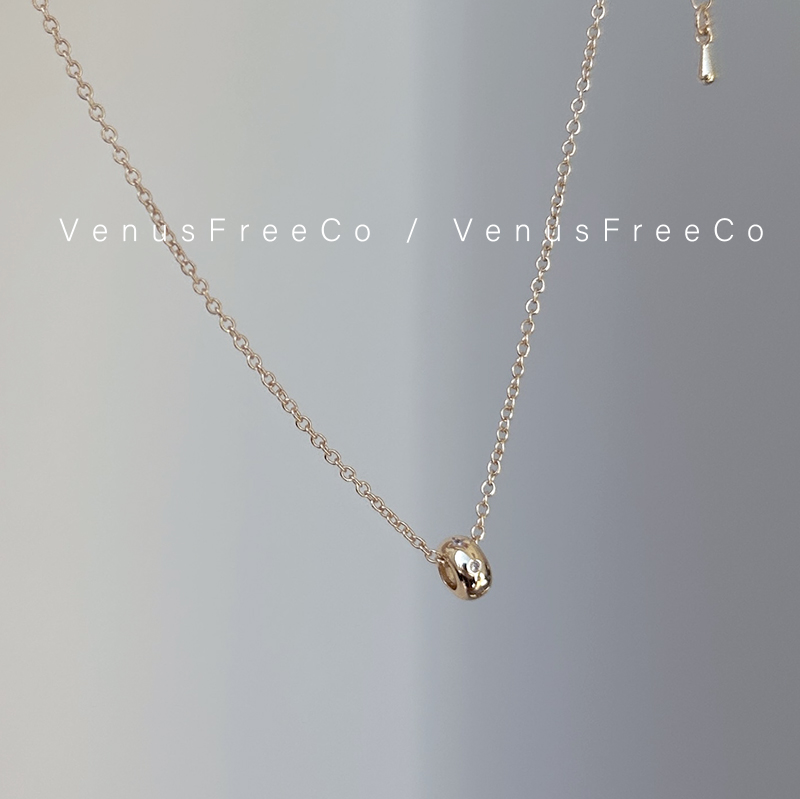 VenusFreeCo 18k镀金闪钻转运小环项链锁骨链精致细闪日常简约