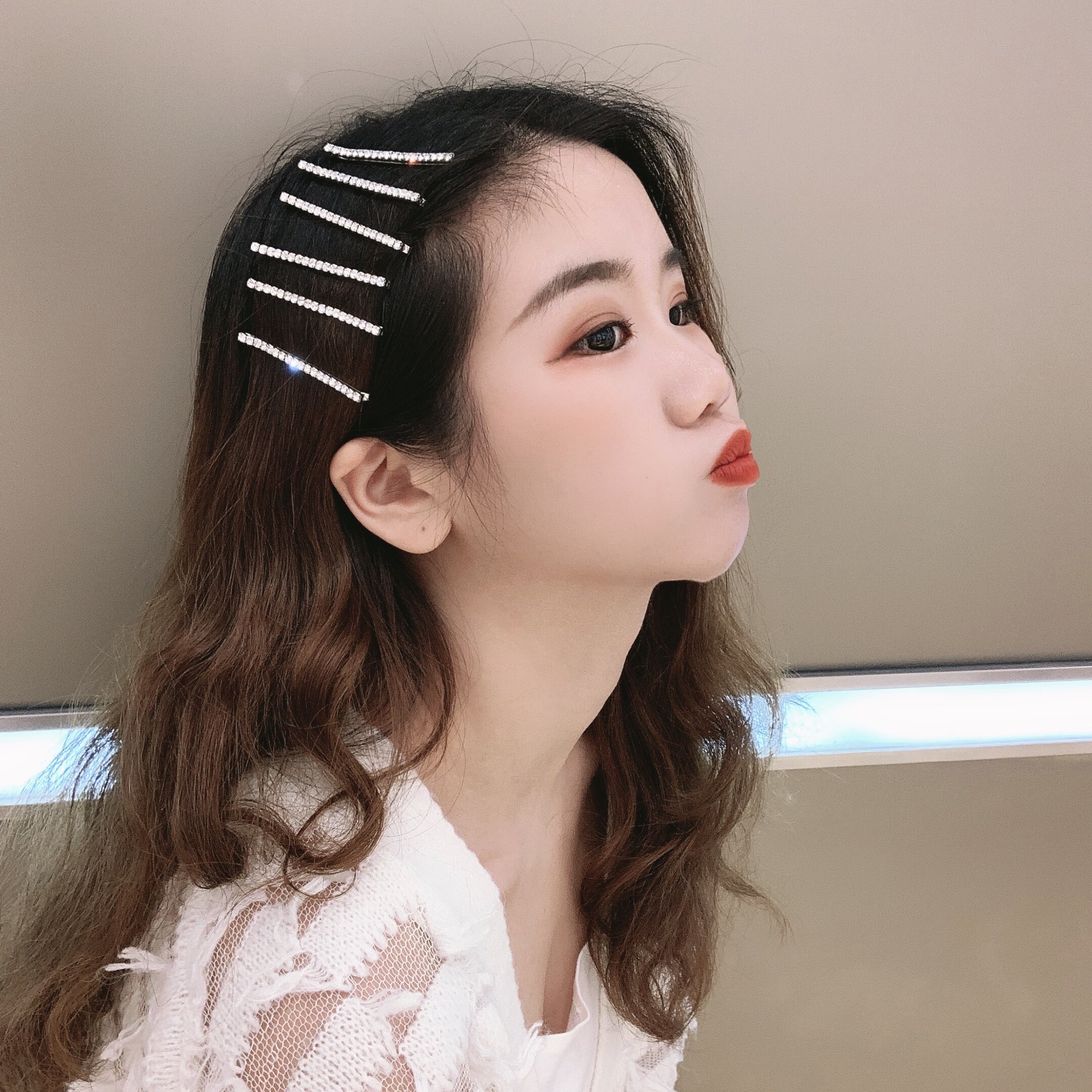 ins网红水钻发夹套装闪亮镶钻边夹仙女发饰一字夹刘海夹成人头饰